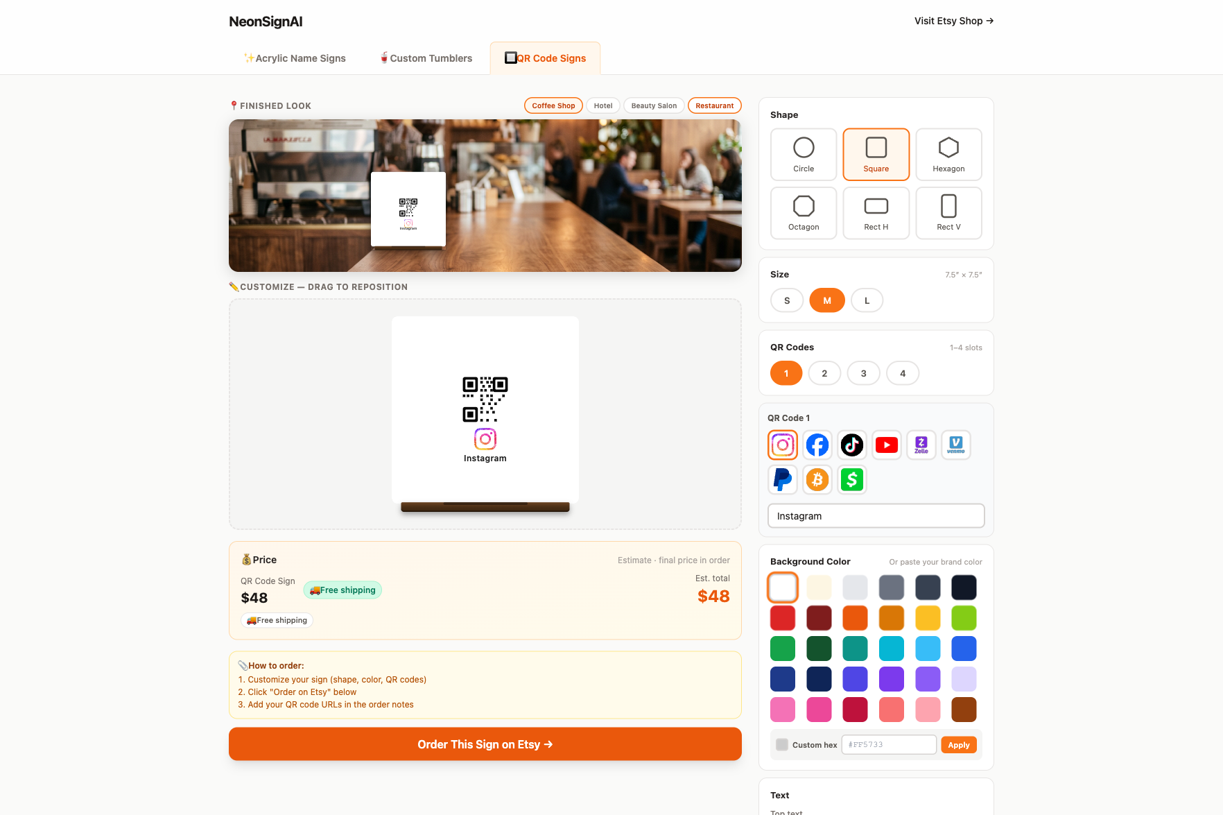 QR Code Signs configurator